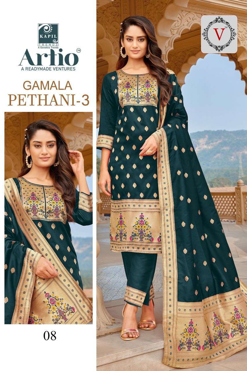 GAMLA PETHAINI 3 BY KAPIL TRENDZ 01 to 08 STYLISH FANCY CASUAL WEAR & ETHNIC WEAR HEAVY SILK PETHENI DRESSES AT WHOLESALE PRICE